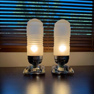 Vintage 1930s Matching Art Deco Table Lamps with Frosted Glass