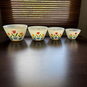 Vintage Fire King Tulip Set of 4 Mixing Bowls
