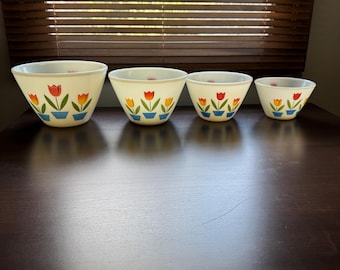 Complete Vintage Fire King Tulip Nesting Mixing Bowl Set 1940s Mid