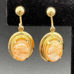 Vintage Cameo Earrings: 12K Gold Filled Art Deco Screw Backs