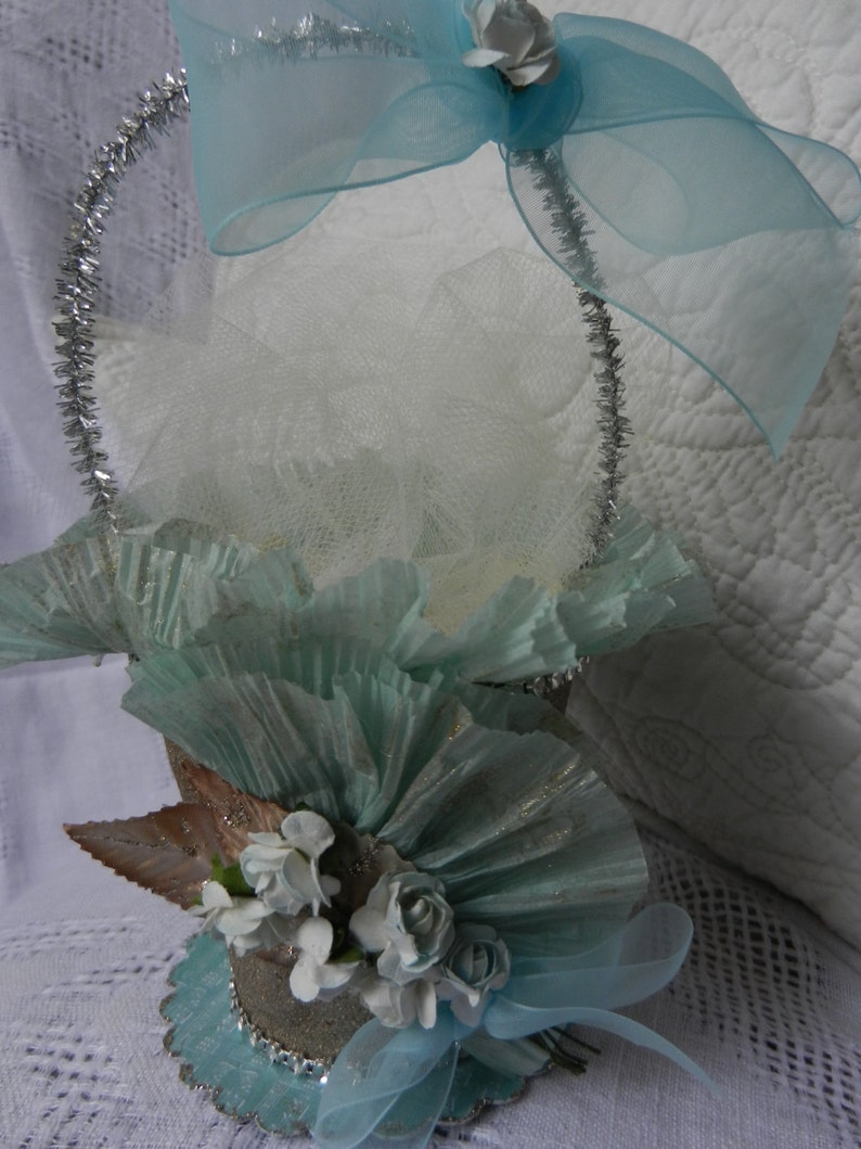 Crepe Paper Basket Aqua Silver Gold Floral Glam Etsy