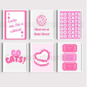 University of Kentucky Pink Prints- set of 6 + one free bonus print! | dorm decor | UK | college dorm art| pink wall art |
