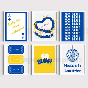 University of Michigan prints pack of 6 | dorm decor | Michigan dorm decor| Michigan prints | college decor |