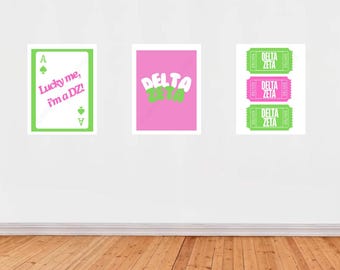 Estampados rosas y verdes de Delta Zeta: Arte mural de hermandad