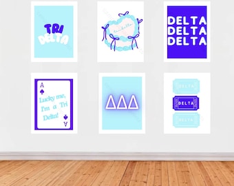 Stampe della confraternita Tri Delta: decorazioni per la stanza del college, set da 6