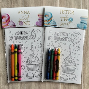 Sweet One Birthday Favor, Two Sweet Birthday Favor, Sweet Birthday Coloring Pack with Crayons, Sweet Treats Coloring Pages