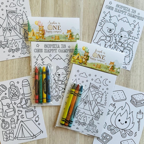 One Happy Camper Birthday Party Favor, Camping Coloring Packs, Adventure Outdoor Birthday