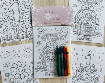 Daisy Isn't She Onederful Party Favor, Daisy Coloring Pages with Crayons, Spring First Birthday