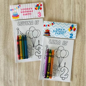 Puede incluir: Dos juegos de recuerdos de fiesta de cumplea&ntilde;os. Cada juego incluye una p&aacute;gina para colorear con el texto "LUVINA IS" y "LINA IS", crayones y una cubierta decorativa con el texto "LUVINA'S BIRTHDAY PARTY!" y "LINA'S BIRTHDAY PARTY!" con los n&uacute;meros 3 y 2.