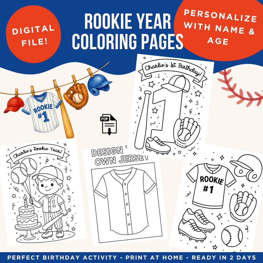 Rookie Year Birthday Coloring Pages, Baseball 1st Birthday Party Favor ...