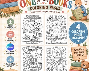One for the Books Coloring Pages, Chapter One or Two Birthday, Storybook Party Favor