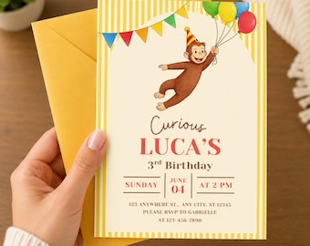 Curious George Birthday Party Invitation, Instant Download