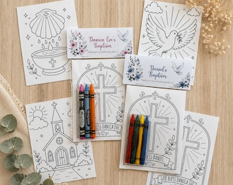Baptism Party Favor, Christening Coloring Pages with Crayons, Religious Celebration Favor