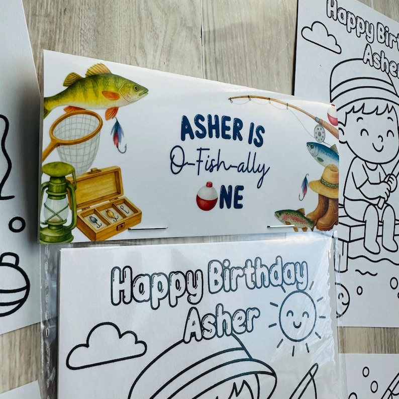 O-Fish-Ally One Party Favor, Fishing Coloring Pages with Crayons, Under the Sea 1st Birthday bild 3