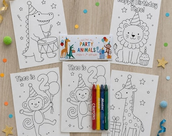Calling All Party Animals Birthday Favor, Any Age Safari Animals Coloring Sheets