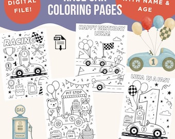 Retro Race Car Coloring Pages, Fast One, Two Fast & Any Age Birthday Favor