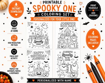 Halloween 1st Birthday Coloring Pages | Spooky One Personalized Coloring Set | Printable Party Activity