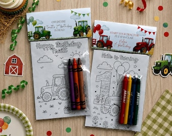 Tractor Birthday Party Favor, Farm Coloring Pages with Crayons