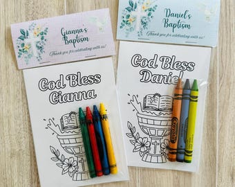 Personalized Baptism Party Favor, Christening Coloring Pages with Crayons, Religious Celebration Favor