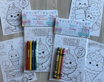 Cadeau d'anniversaire crème glacée, paquets de coloriage sucré avec des crayons de couleur