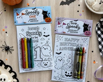 Spooky One Birthday Coloring Pack Favor, Halloween Birthday Party Favor Bags, Ghost Pumpkin Theme
