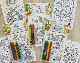 Fiesta Birthday Coloring Favor, Time Two Fiesta, Three-esta, Cinco de Mayo Party, Mexican Theme