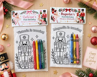 Nutcracker Birthday Coloring Party Favors, Personalized Ballerina Christmas Activity Packs with Crayons