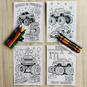 Monster Truck Party Favor, Personalized Monster Jam Coloring Pages with Crayons, Big Wheels Birthday image 7