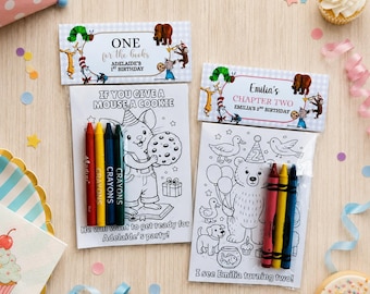 Recuerdos de fiesta de cumpleaños "Uno para los libros", paquetes para colorear del segundo capítulo, cumpleaños con temática de libros