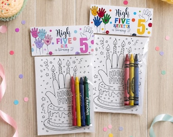 High Five Birthday Party Favor, Fifth Birthday Coloring Pages with Crayons