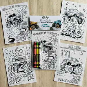 Monster Truck Party Favor, Personalized Monster Jam Coloring Pages with Crayons, Big Wheels Birthday image 4