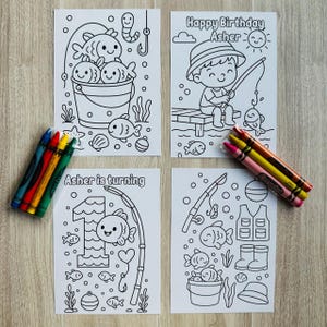 O-Fish-Ally One Party Favor, Fishing Coloring Pages with Crayons, Under the Sea 1st Birthday bild 4