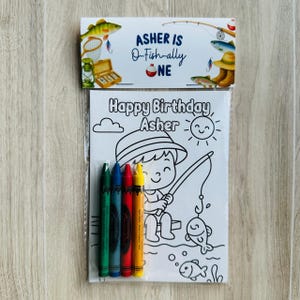 O-Fish-Ally One Party Favor, Fishing Coloring Pages with Crayons, Under the Sea 1st Birthday bild 5