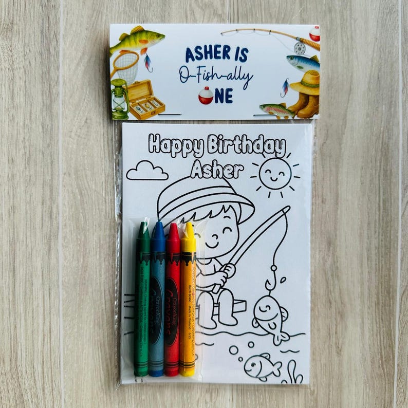O-Fish-Ally One Party Favor, Fishing Coloring Pages with Crayons, Under the Sea 1st Birthday bild 5