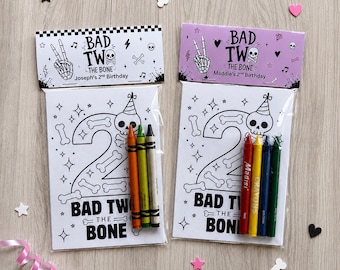Bad Two The Bone Party Favors, Skeleton  Coloring Pages, Halloween Birthday, Punk Rock Birthday Activity