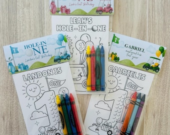Hole in One Party Favor, Golf Coloring Pages with Crayons, 1st Birthday Goodie Bag