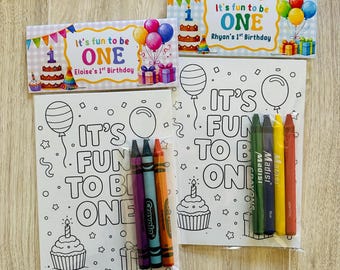 Fun to Be One Party Favors, Personalized 1st Birthday Coloring Packs with Crayons