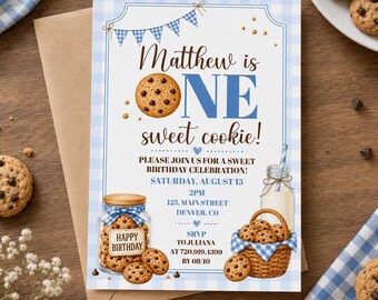 One Sweet Cookie Birthday Party Invitation, Boy 1st Birthday Invite