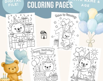 Beary First Birthday Favor, Bear Coloring Pages