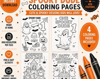 One Spooky Dude Coloring Pages, Halloween 1st Birthday Printable, Kids Party Activity, Instant Download