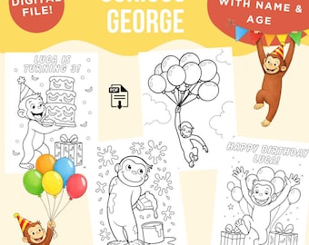 Curious George Printable Coloring Pages - Personalized with Name and Age