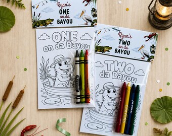 Cadeau pour l'aventure dans les marais, célébration d'anniversaire dans un bayou, thème crocodile, pages à colorier Two da da bayou