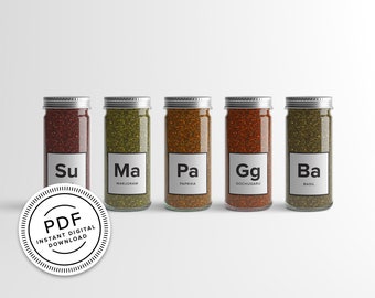 120 Periodic Table Spice Labels - Styled like the scientific table of elements - Pantry & Kitchen Organisation