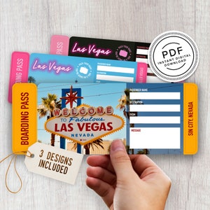 Las Vegas Printable Surprise Trip Tickets - Vacation Ticket - Boarding Pass - Print at Home