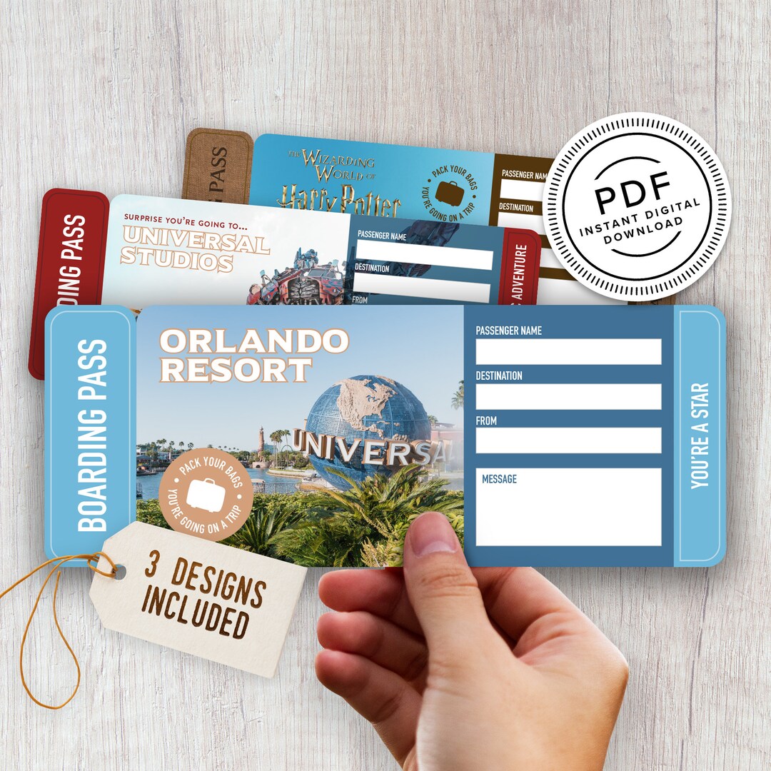 Surprise Universal Studios Trip Ticket Printable Florida Vacation