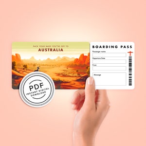 Australia Surprise Trip Tickets - Vacation Ticket - Boarding Pass - Print at Home- Personalised Editable Gift - PDF Instant Download