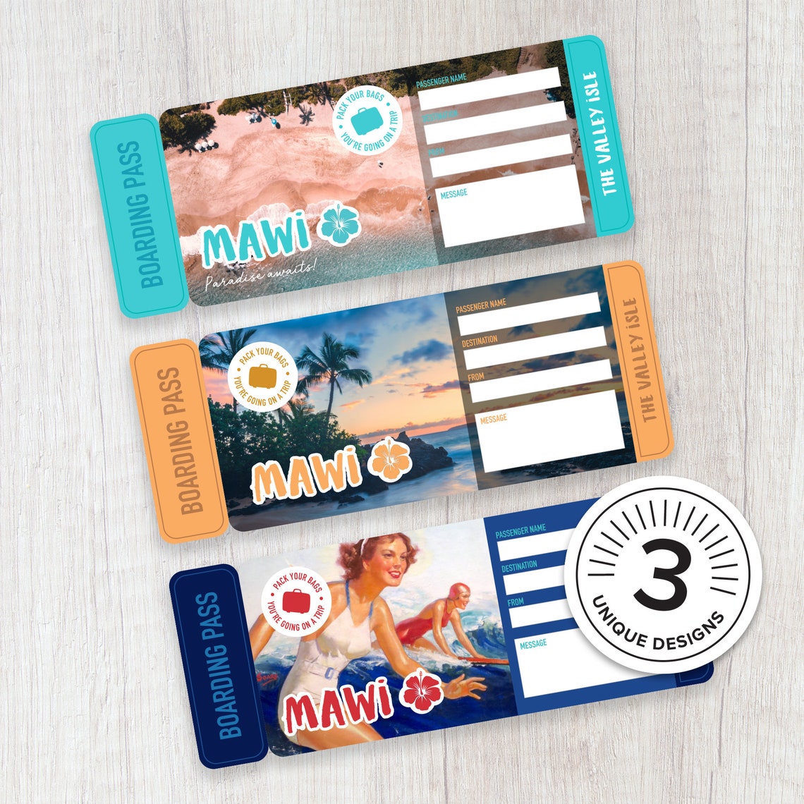 Maui Printable Surprise Trip Tickets Vacation Ticket Etsy