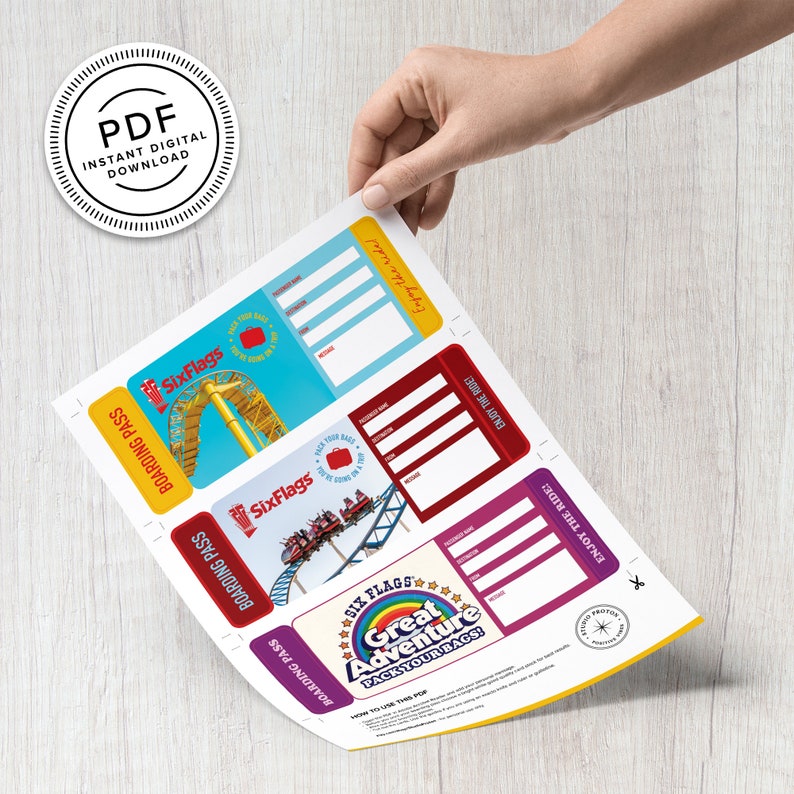 Six Flags Printable Surprise Trip Tickets Vacation Ticket Etsy México