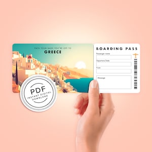 Greece Surprise Trip Tickets - Vacation Ticket - Boarding Pass - Print at Home- Personalised Editable Gift - PDF Instant Download