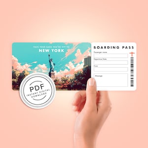 New York Surprise Trip Tickets - Vacation Ticket - Boarding Pass - Print at Home- Personalised Editable Gift - PDF Instant Download